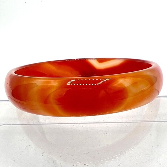 Vtg Unisex Bangle Bracelet Hololith Carnelian Agate Marbled Translucent Sz 8 - Picture 5 of 6